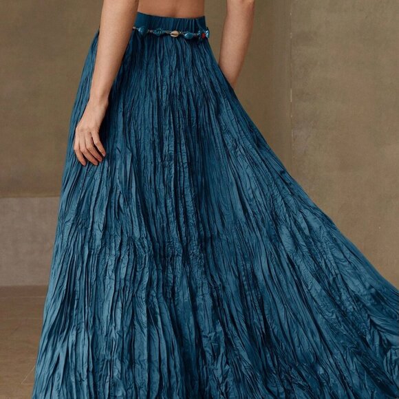 Baby Blue Elegant Women's Textured High Waist Maxi Skirt - Picture 2 of 7